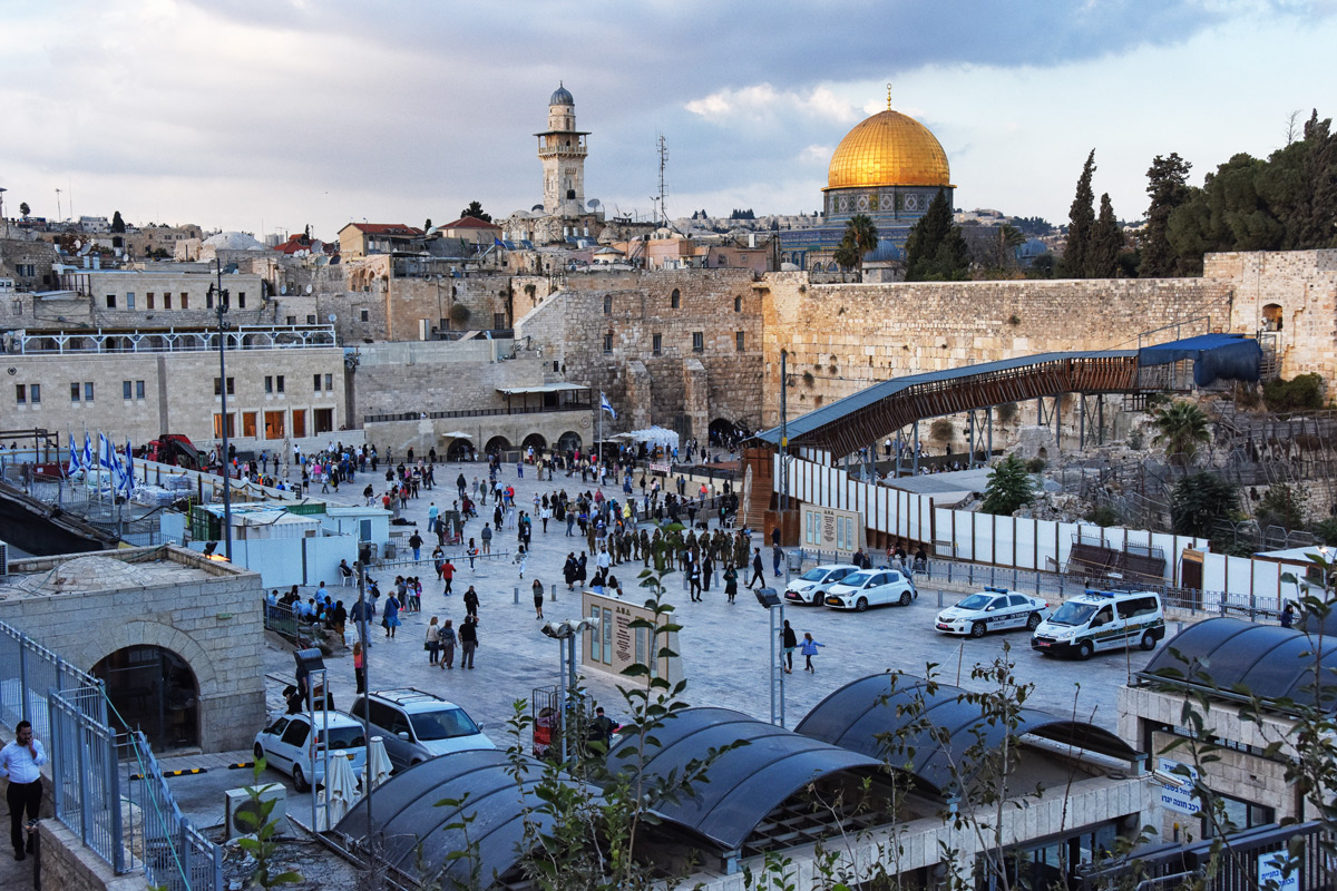 The Western Wall Jerusalem with the Dome of the rock in the background