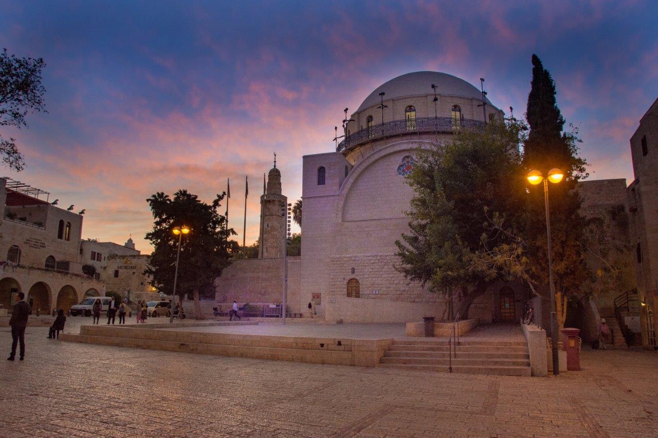 Hurva Synagogue Jerusalem at dusk
