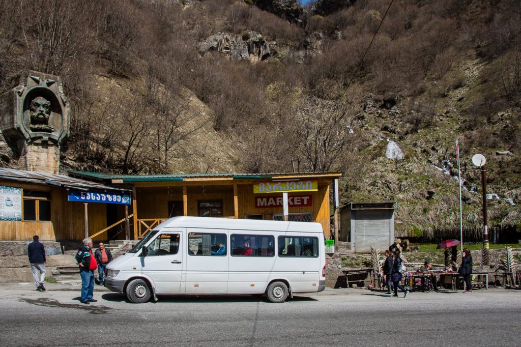 Riding a marshrutka to Kazbegi