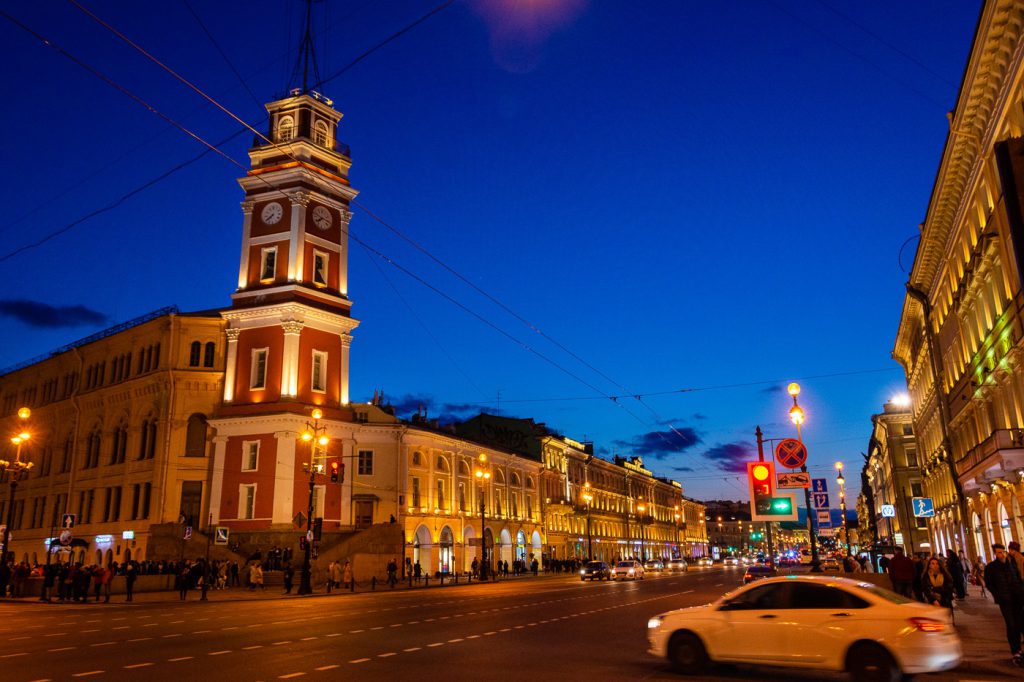 Blue hour at Nevsky Prospect near the Mikhailovsky Theatre