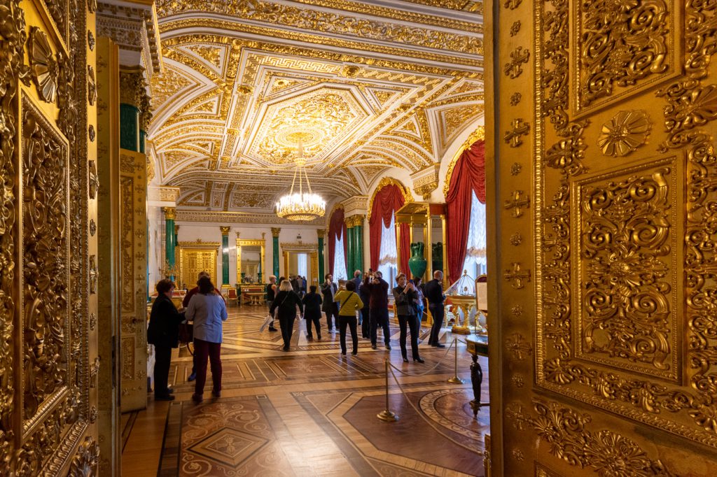 View into the Malachite Room at the Winter Palace, St. Petersburg
