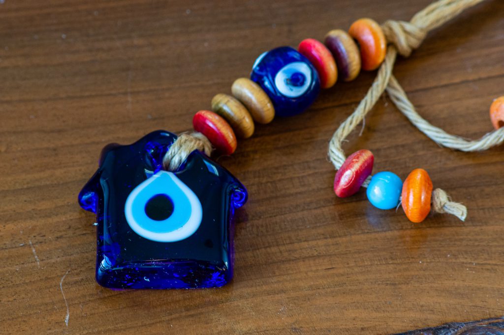 a houze shaped "nazar" or evil eye ornament