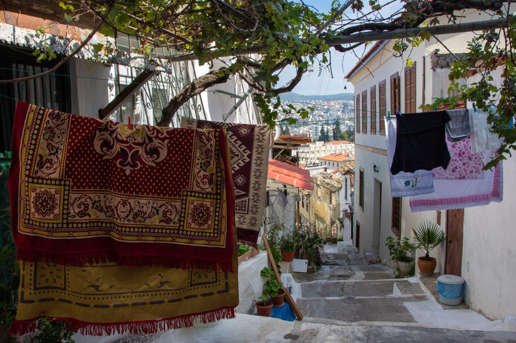 a small footpath into the hillside neighbourhoods in Kusadasi
