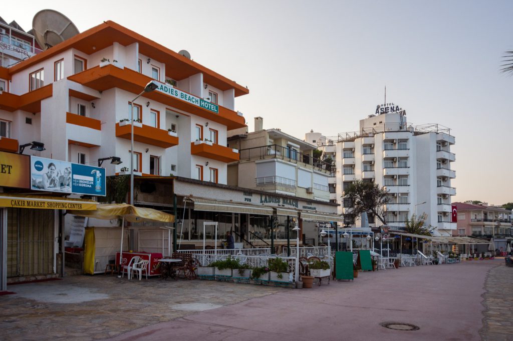 Kusadasi Ladies Beach Hotel viewed from the beach promenade