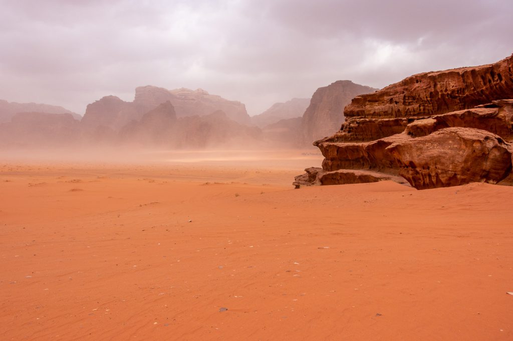 a fair bit of sand blowing through the desert in Wadi RUm