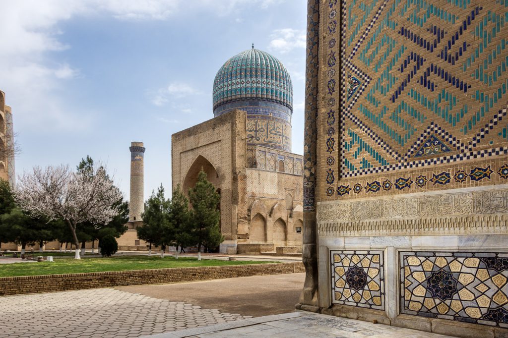 The courtyard of the Bibi Khanym Mosque in Samarkand