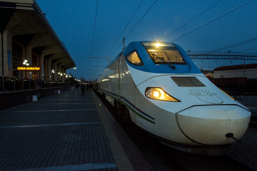 Afrosiyob high speed train in Bukhara