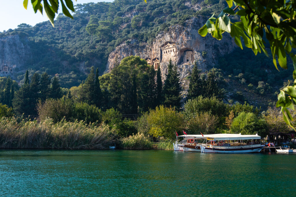 View of Lycian Rock tombs in Dalyan, Turkey, Turkey Aegean road trip