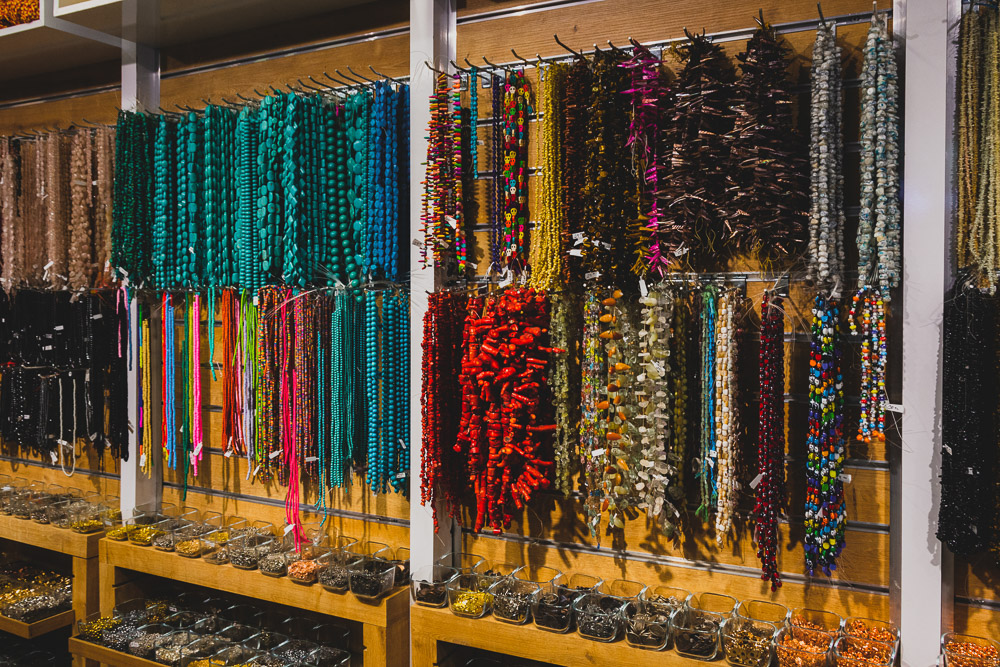 Shopping in Kemeralti Bazaar in Izmir, beads on display