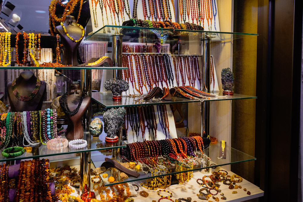 Shopping in Kemeralti Bazaar in Izmir, prayer beads on display