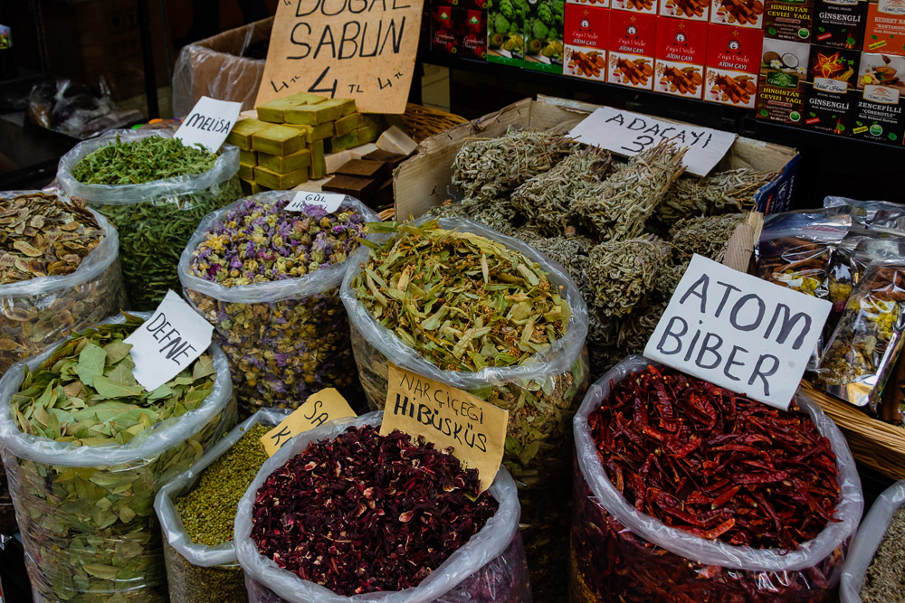 dried herbs and spices for sale at Kemeralti Bazaar in Izmir
