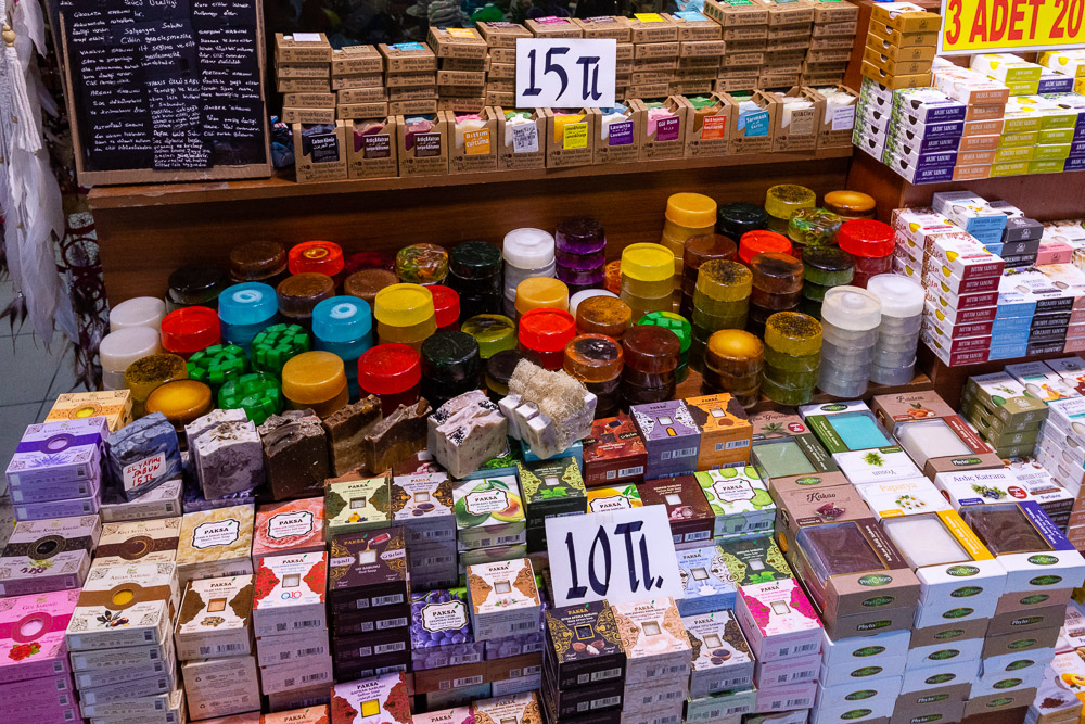 Shopping in Kemeralti Bazaar in Izmir, Soap for sale