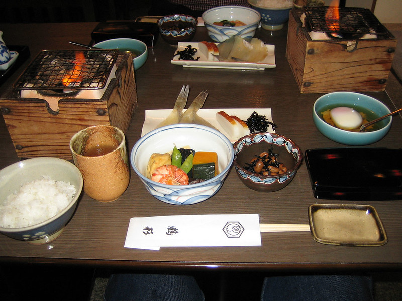 traditional breakfast at Tsurugata Ryokan, Kurashiki