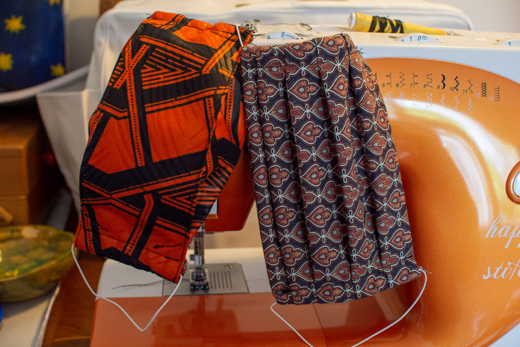 two homemade cloth face masks