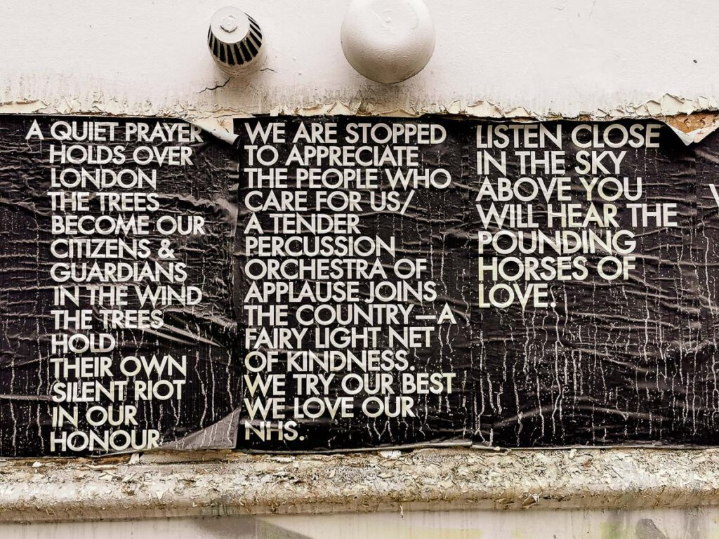 poem on a London wall in August 2020
