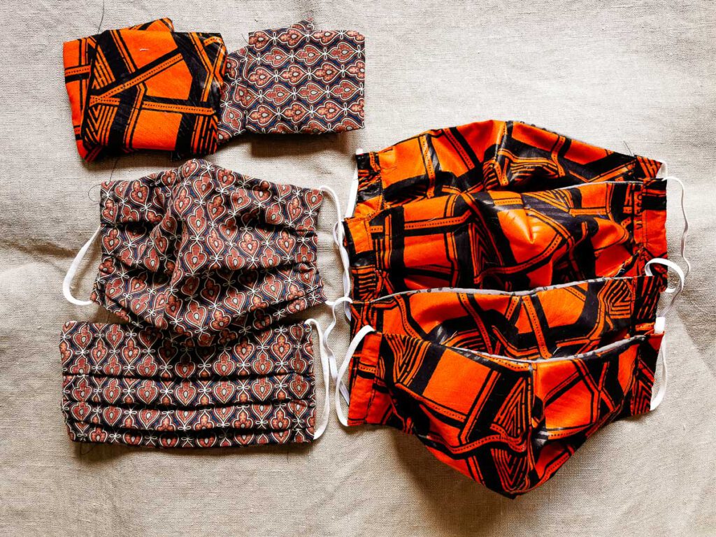 a batch of home sewn face masks