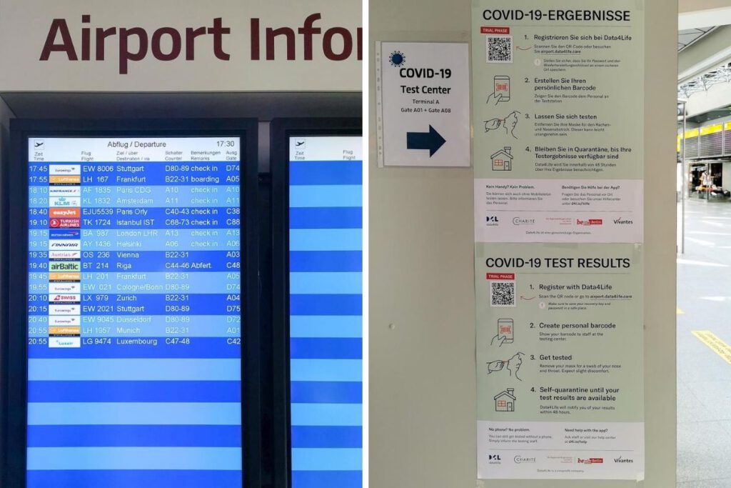 Departure Board and COVID-19 Test centre in Berlin TXL