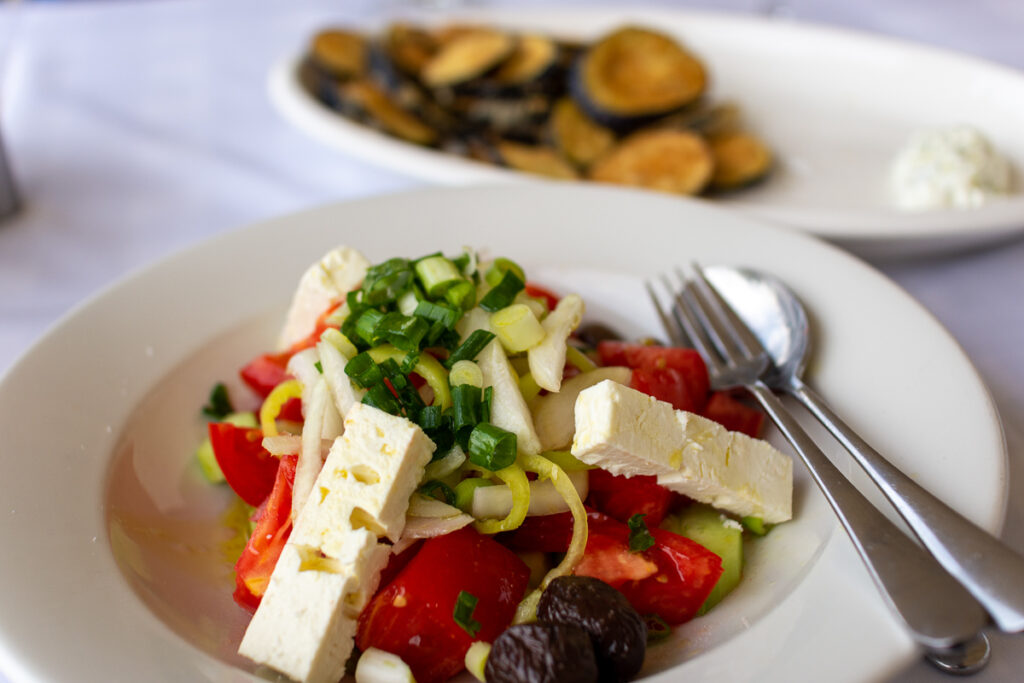 freshly made Greek salad in a seaside restaurant in Neos Marmaris