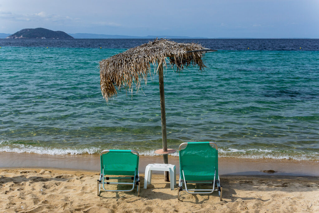 view from a simple Beach Club on Neos Marmaras Beach
