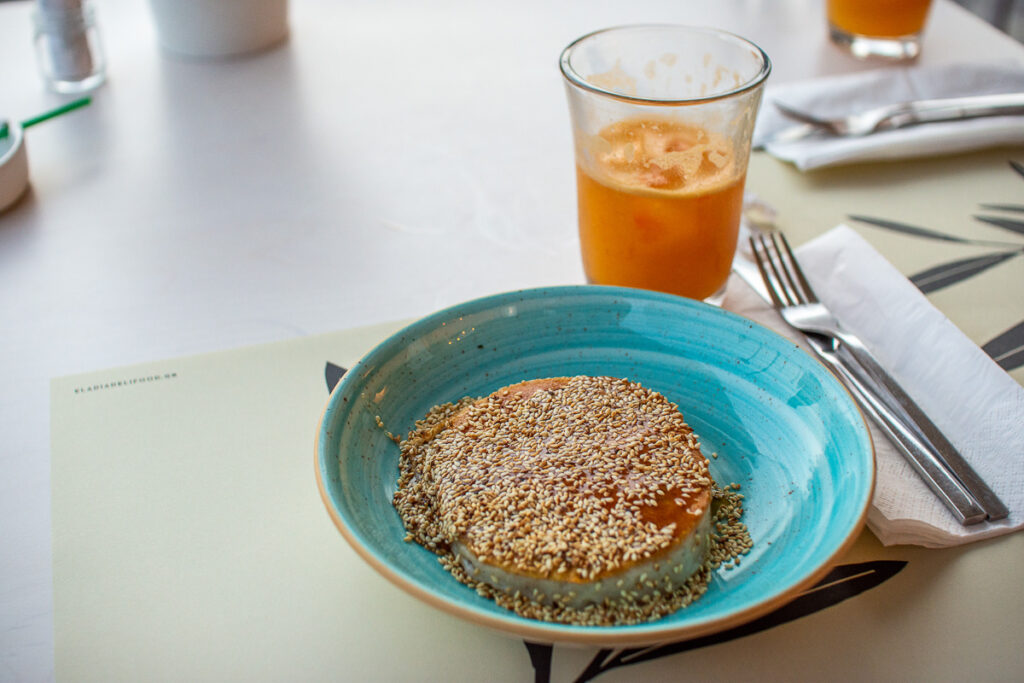 Local cheese fried in honey and sesame