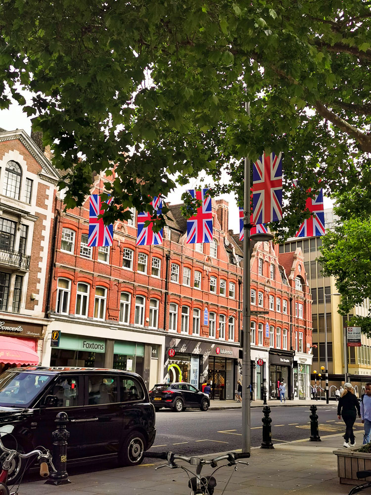 Shopping in Kingds Road with the flags out